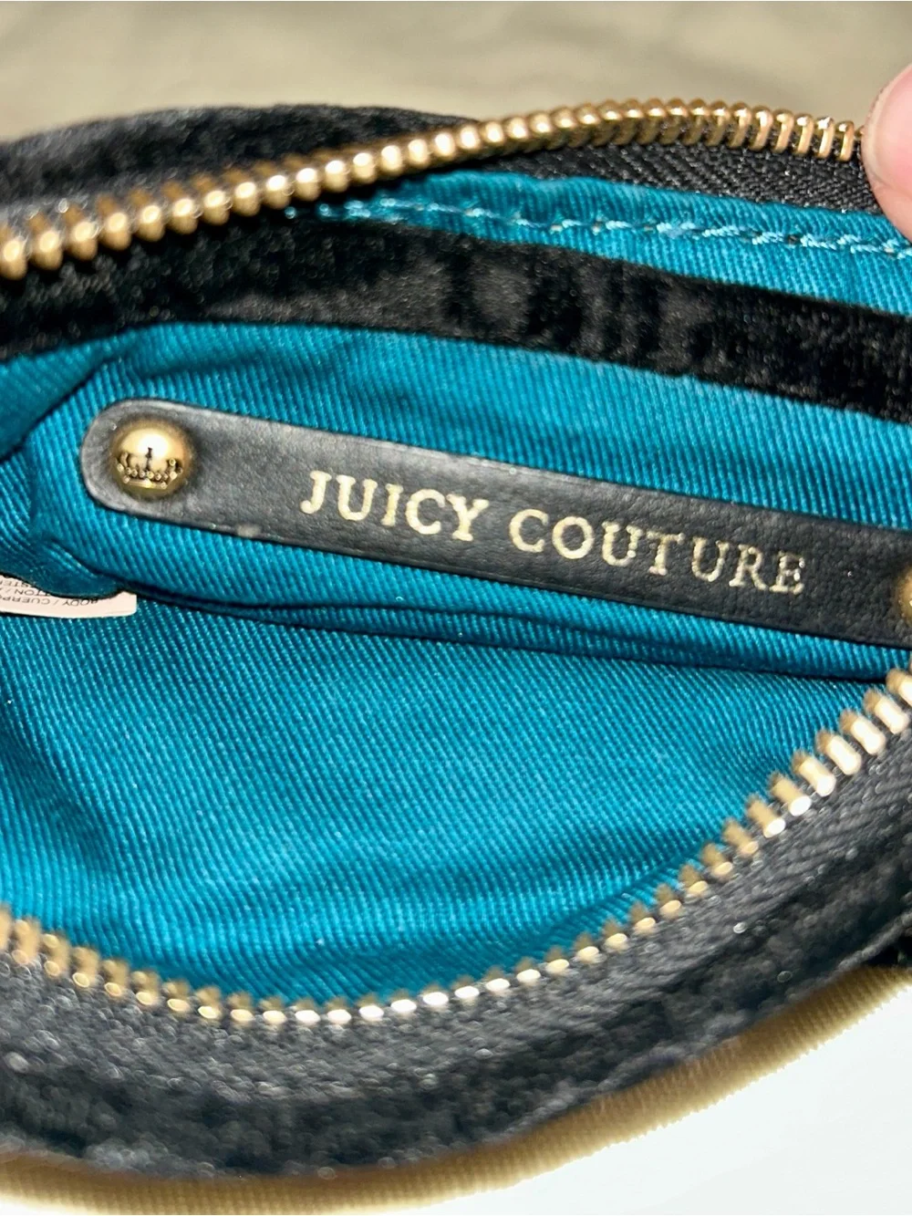 Juicy Couture Rare Y2KVintage Black Plushy Clutch, Gold Brass Chain Wristlet